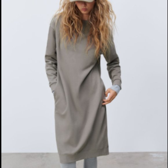 ZARA Plush Jersey Dress - Grey - Picture 2 of 6